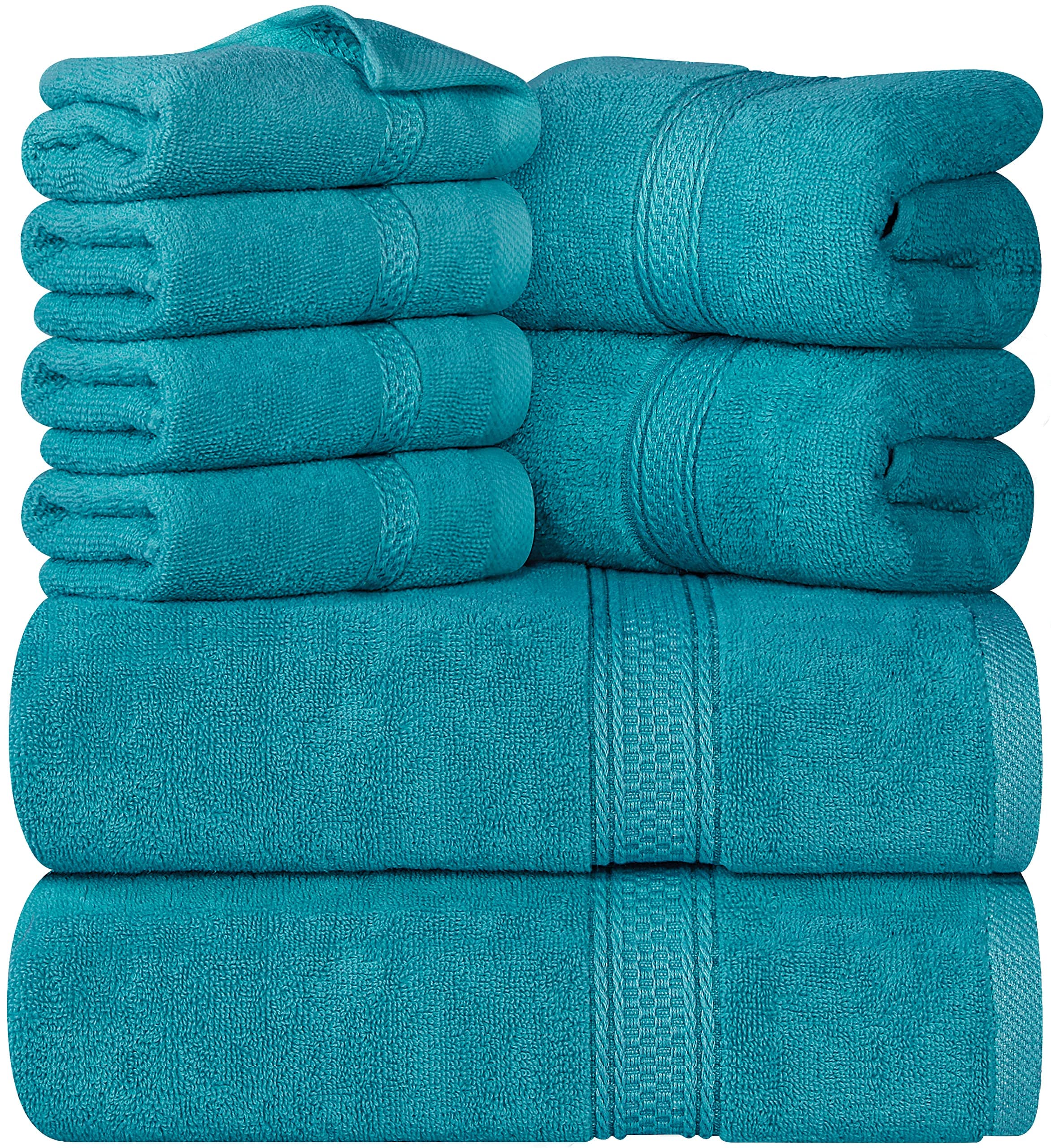 Utopia Towels 8 Piece Towel Set - 2 Bath Towels, 2 Hand Towels and 4 Washcloths Cotton Hotel Quality Super Soft and Highly Absorbent (Turquoise)