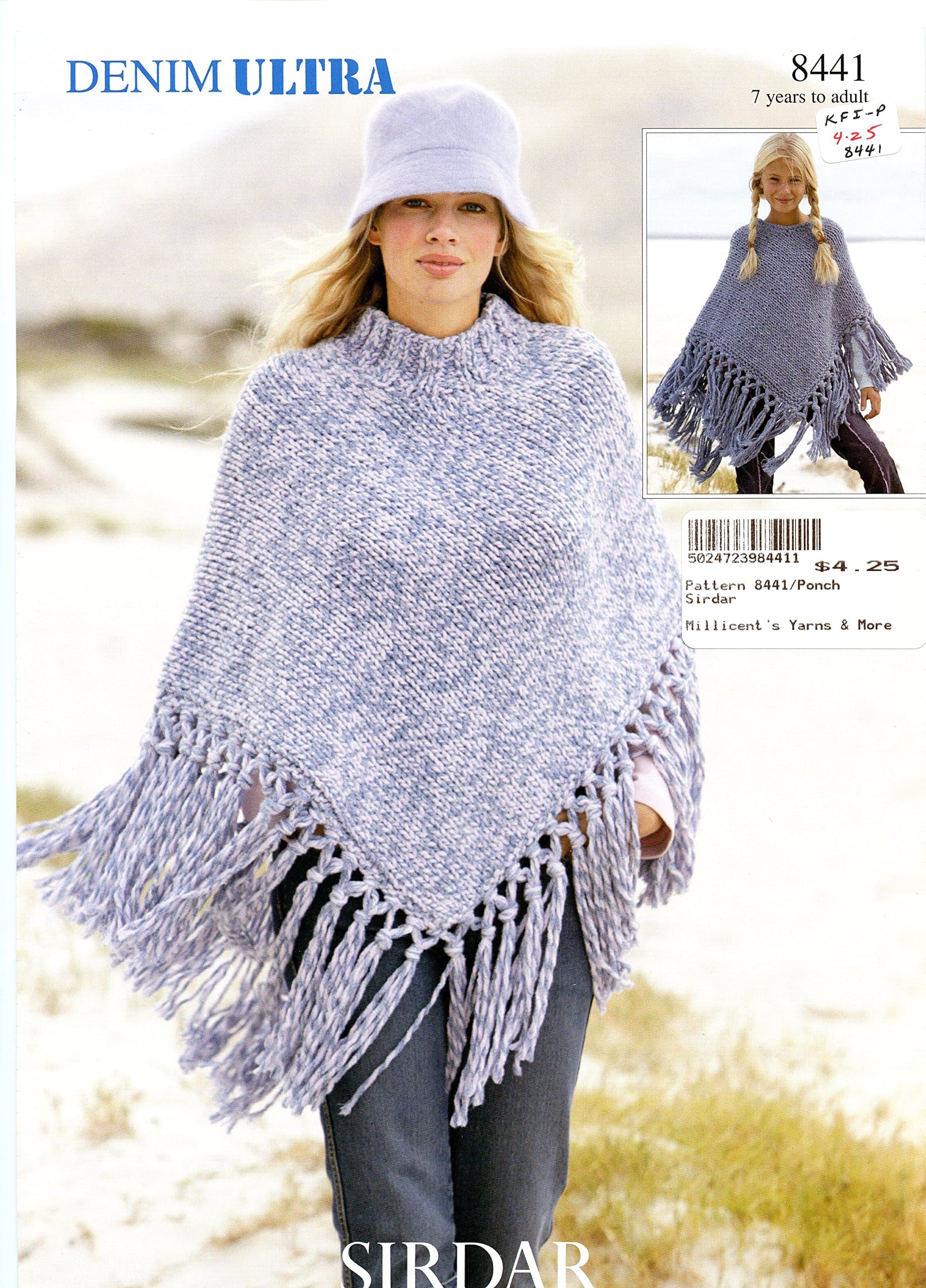 Denim Ultra Ponchos for Girls & Women - Sirdar Knitting Pattern 8441