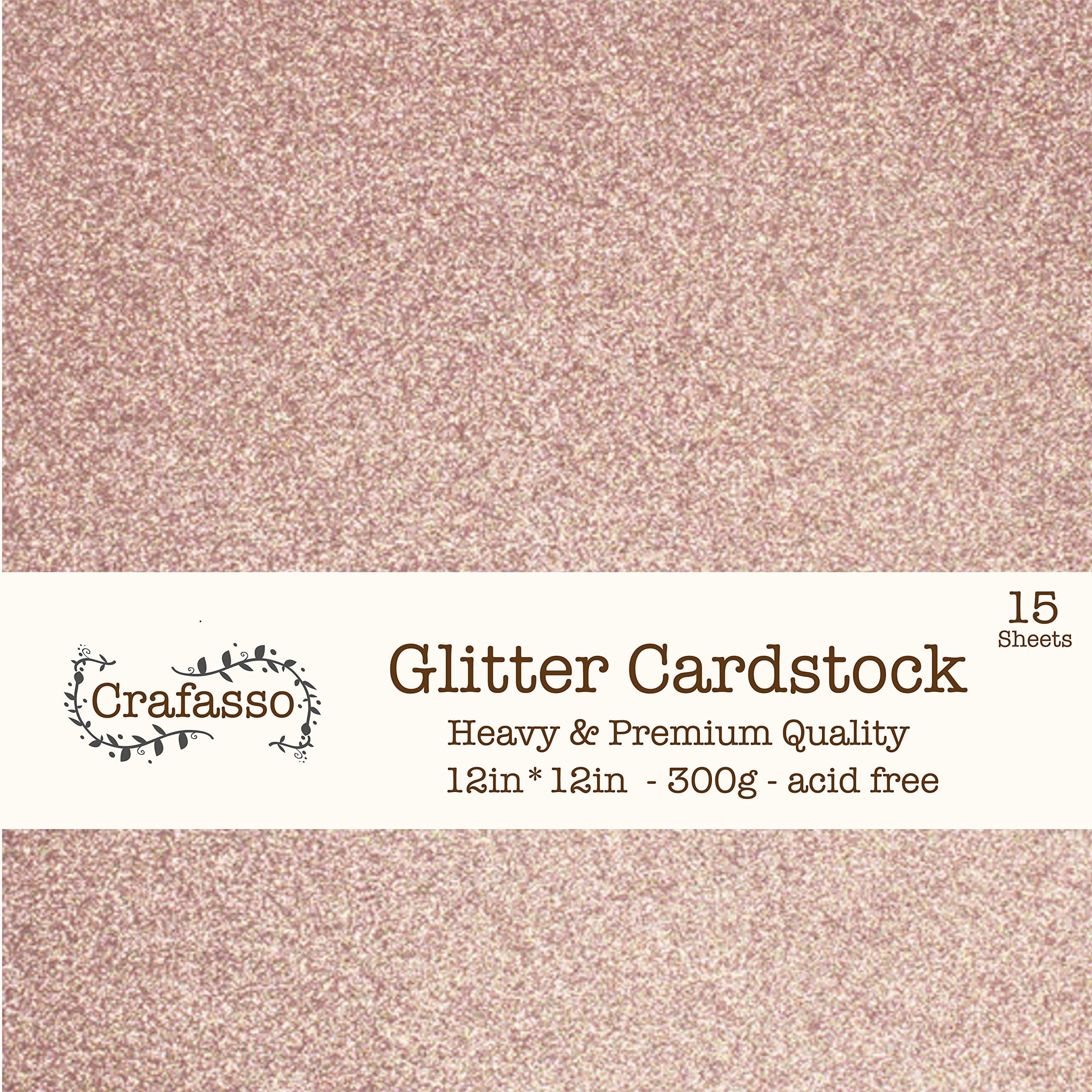 Crafasso 12" x 12" 300gms Heavy & Premium Glitter cardstock, 15 Sheets, Rose Gold