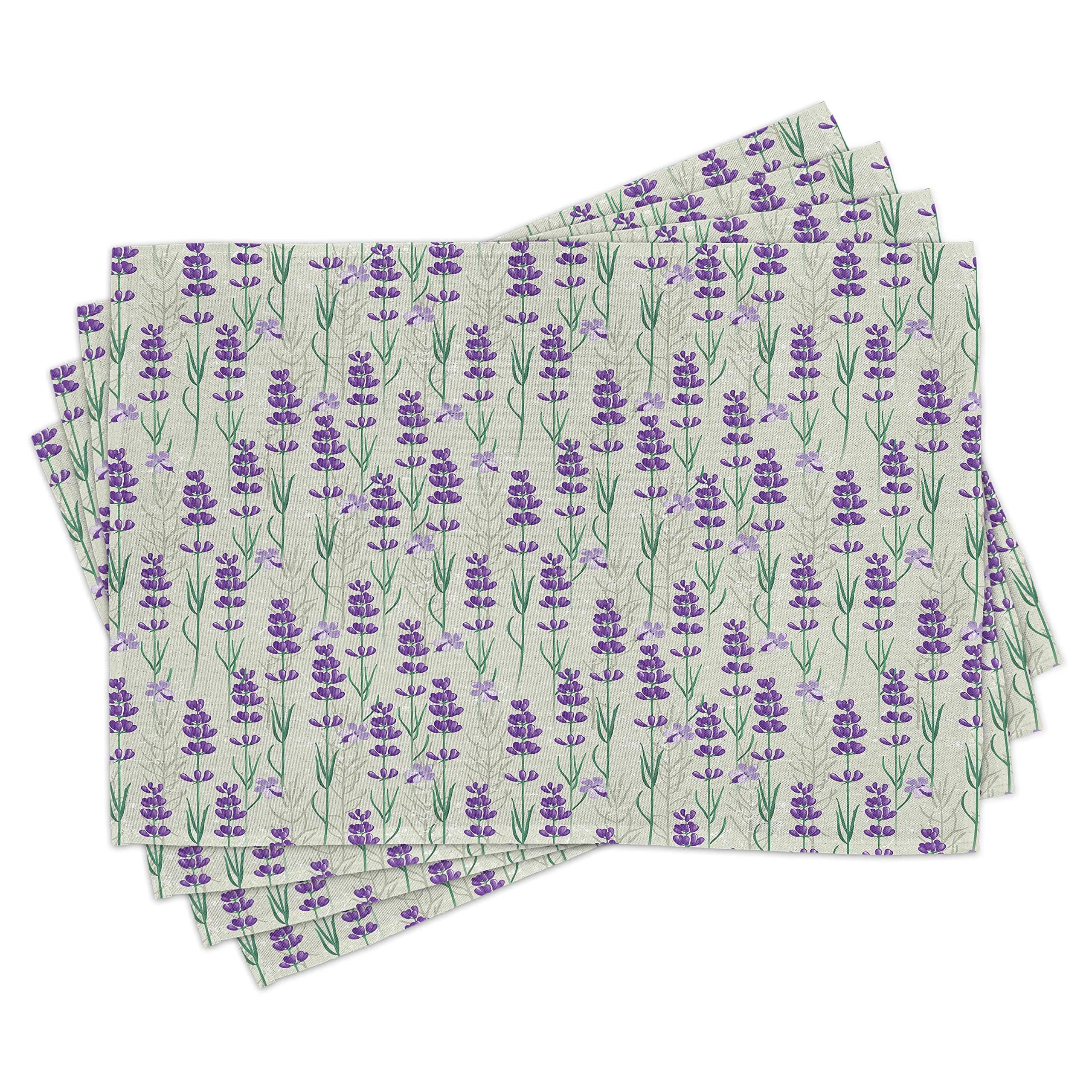 ABAKUHAUS Lavender Place Mats Set of 4, Fresh Herbs Botanical, Washable Fabric Placemats for Dining Room Kitchen Table Decor, Pale Sage Green Violet