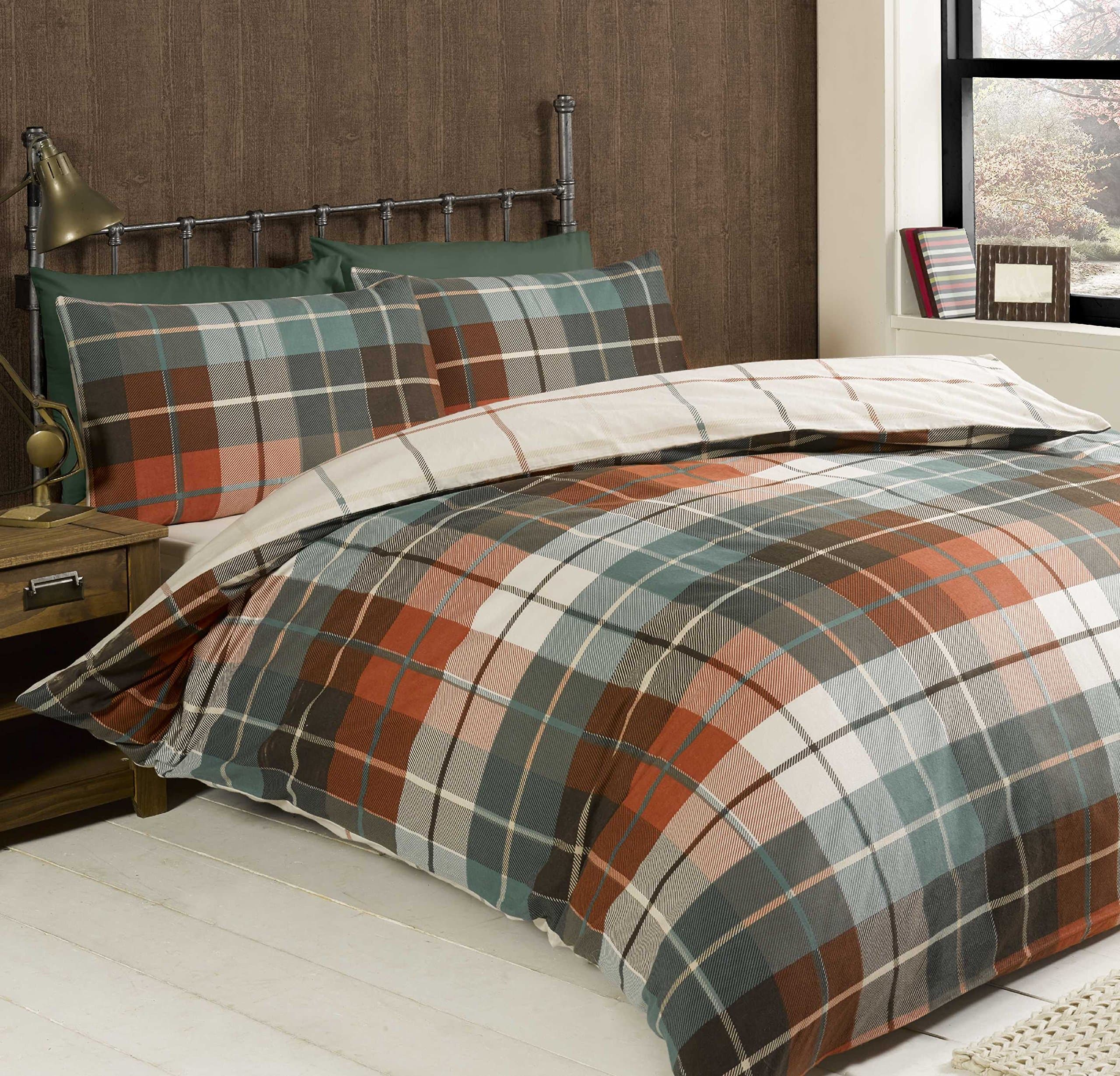 elinens Lewis Check Duvet Cover Set Terracotta Single 135cm x 200cm