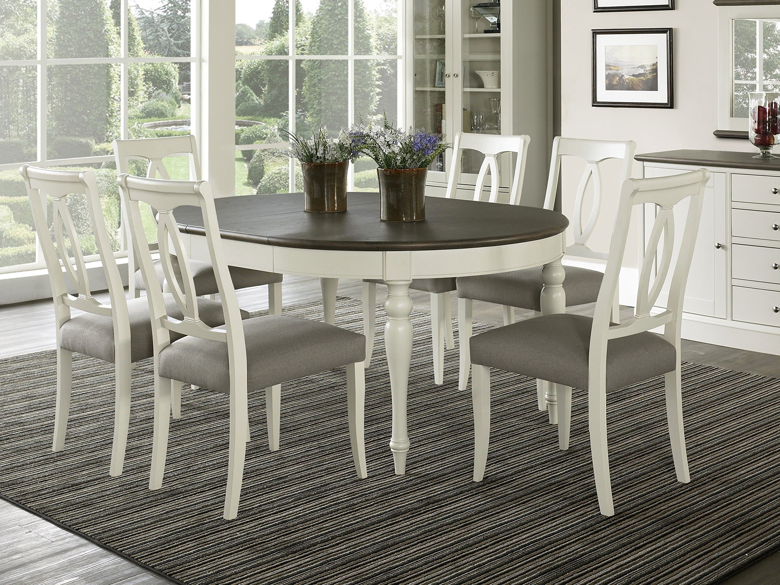 Vegas 7 Piece Round To Oval Extension Dining Table Set for 6 (Oval Back Chairs)