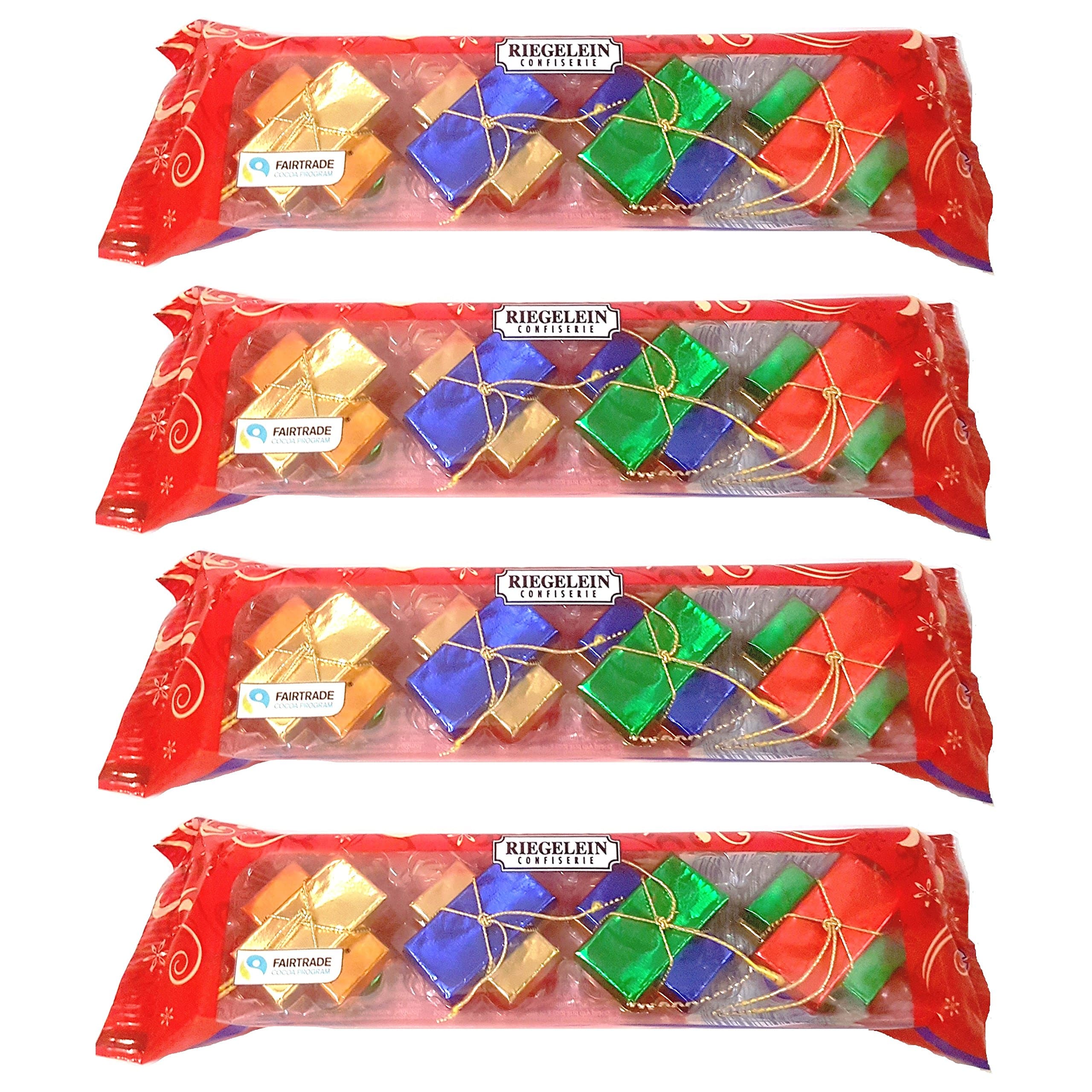 Milk Chocolate Neapolitan Parcels Christmas Tree Decorations Fairtrade Cocoa Riegelein 45g (Pack of 4)