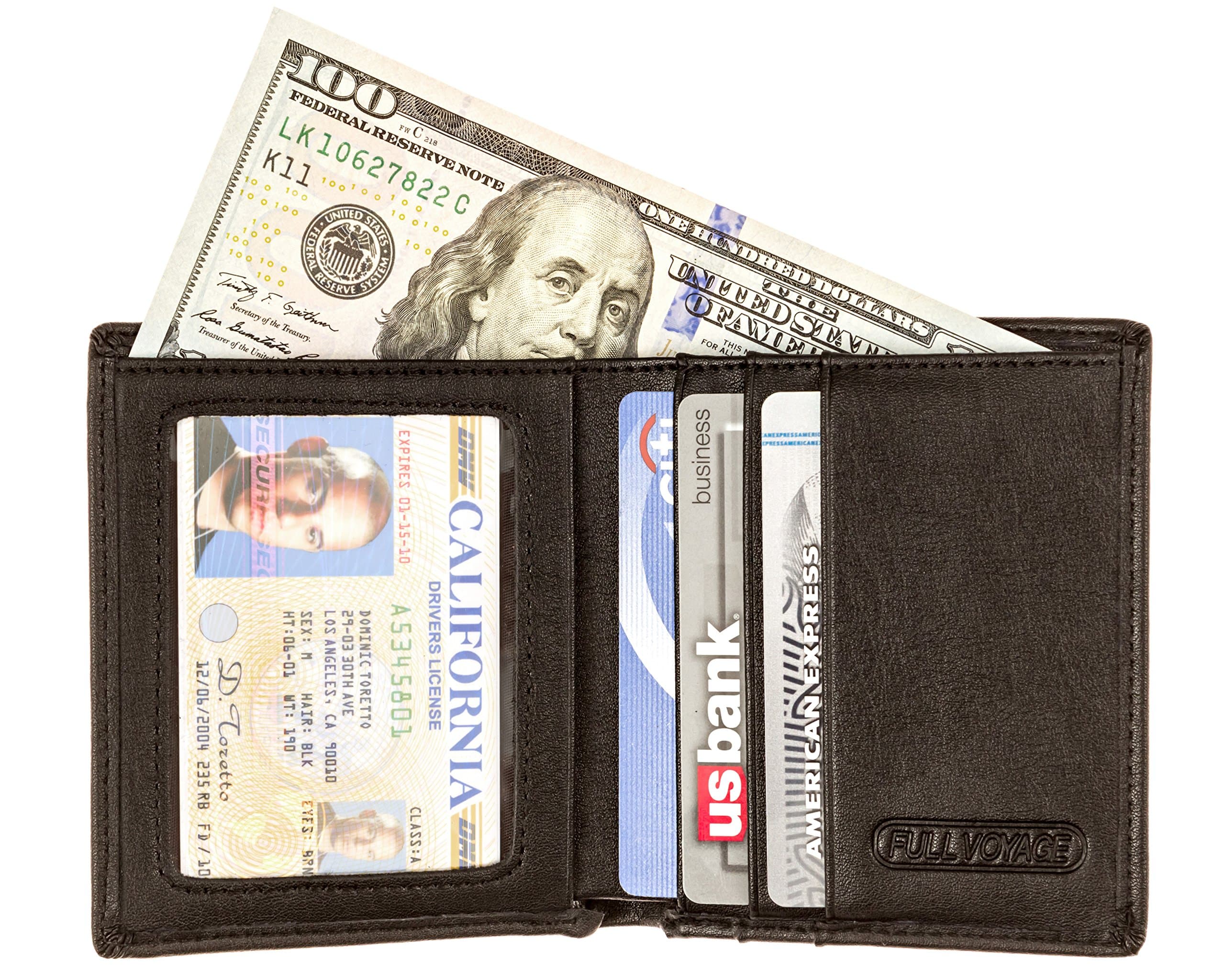 Slim RFID Blocking Front Pocket Wallet FV05 with Interior ID Window - Card Holder with 6 Slots Plus Compartment for Bills - Protects Credit Cards Bank Cards IDs from High Tech Identity Thieves