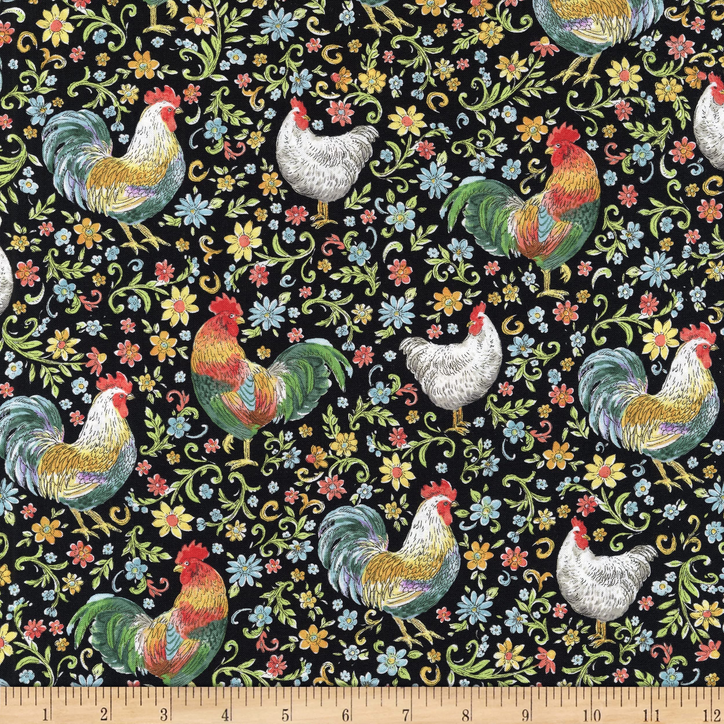Kaufman Roaming Rooster Roosters Black, Quilting Fabric by the Yard