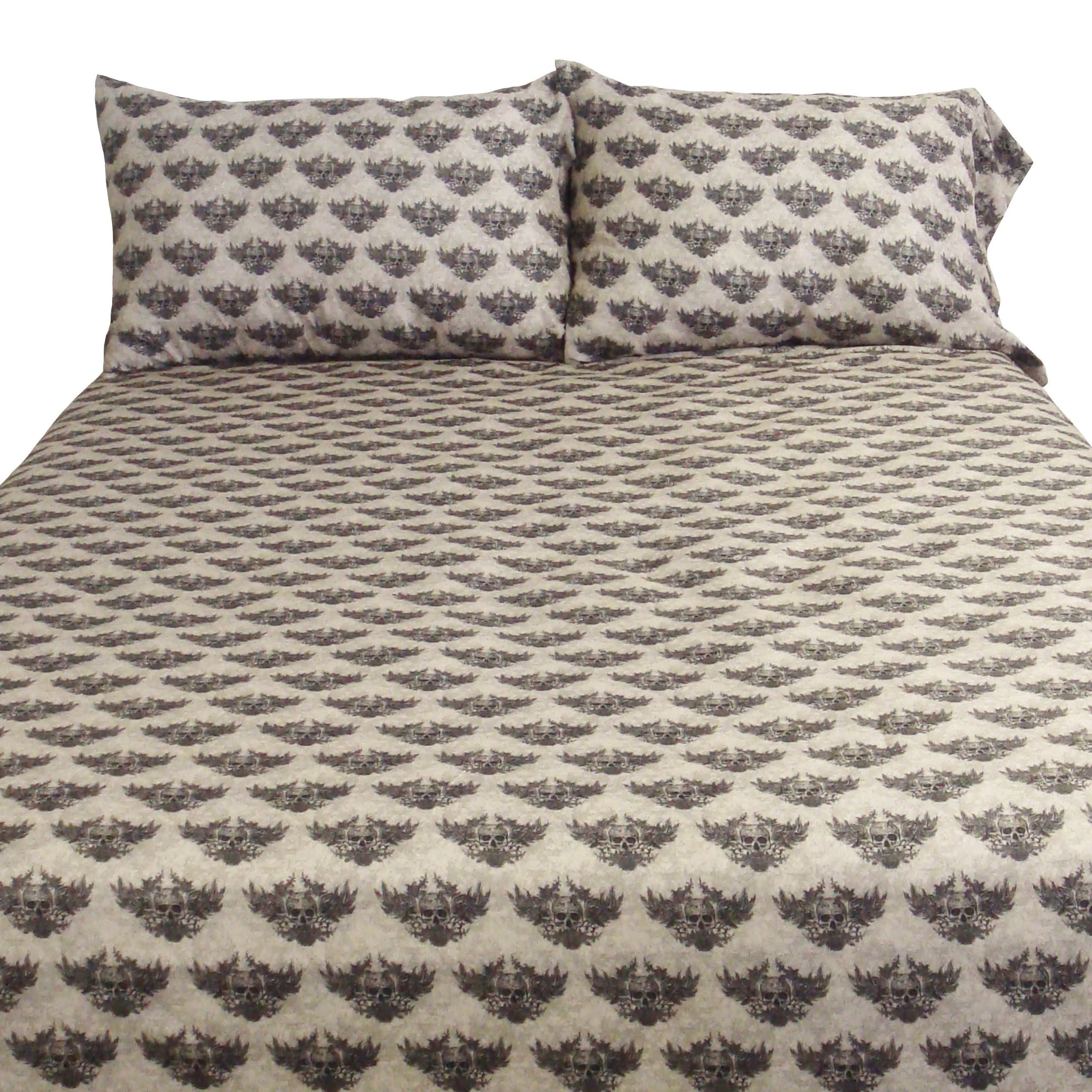 Veratex Street Revival Collection Stylish Winged Skull Design 100% Polyester Bedroom Sheet Set, Twin Size, Multicolored