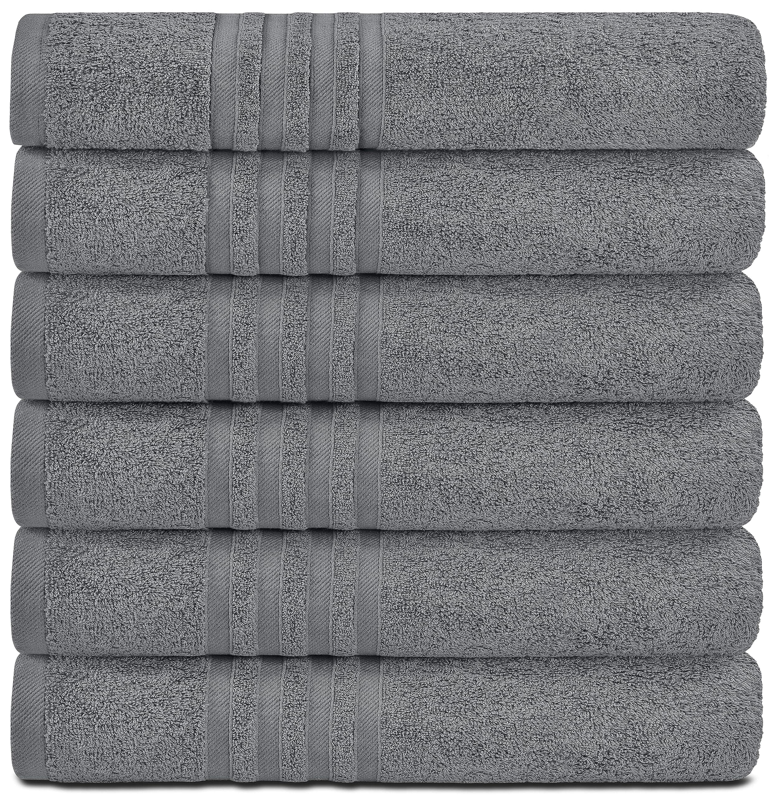 White Classic Wealuxe Cotton Bath Towels - 61x127 CM - Lightweight Soft and Absorbent Gym Pool Bathroom Towel - 6 Pack - Grey