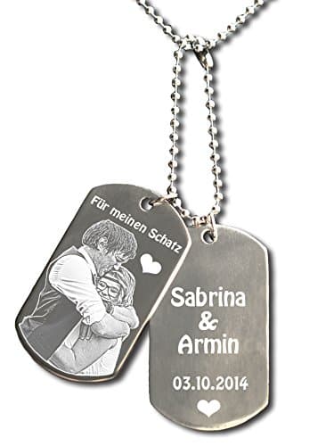 Partner Key Fob with Photo and Customised Engraving, Individually Customisable, Dog Tags Approximately 50 x 28 mm - Stainless Steel - Engraved - Perfect Gift for Different Occasions and Loved Ones