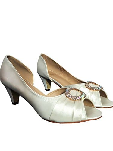 WEDDING BRIDAL EVENING SHOES BRIDESMAID SATIN SMALL LOW MID KITTEN HEEL CLAUDIA (uk 9 eu 42, ivory)