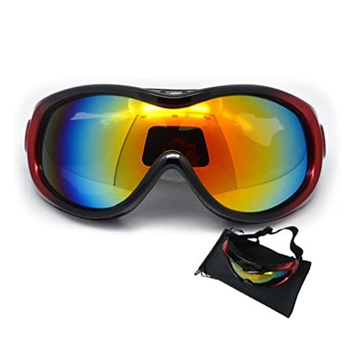 Ski Goggles, Snowboard Skate Goggles Over Glasses Snowboard Sunglasses Motor Goggles Sports Goggles Windproof Anti-UV Snow Glasses for Men and Women Multi Color, Black/red