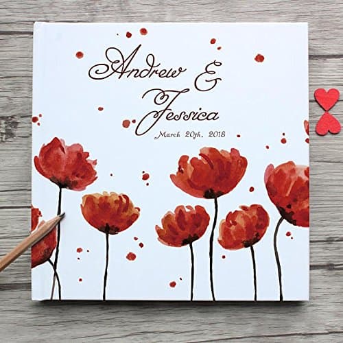 Personalized Red Floral Wedding Guest Book,Custom Fresh Style White Wedding Guest Book For Couple,Wedding Gift Souvenir