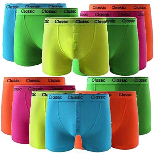 12 Pack Mens Classic Boxers Mens Cotton Rich Neon Boxer Shorts Trunk S M L XL(SMALL, 12 PACK NEON)