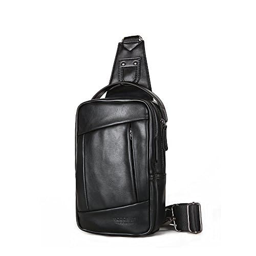 Vintage PU Leather Shoulder Chest Bag Sling Unbalance Backpack Gym Fanny Pack Black