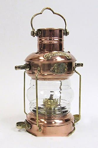 Ship'S Anchor Lantern Oil Lamp Copper & Brass 13.5" Fresnel Lens Nautical Decor