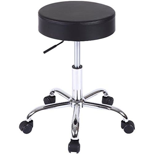 Ediors® Adjustable Caressoft Medical Salon Facial Massage Spa Tattoo Beauty Swivel Rolling Stool with Wheels and Metal Plated Frame (1, Black)