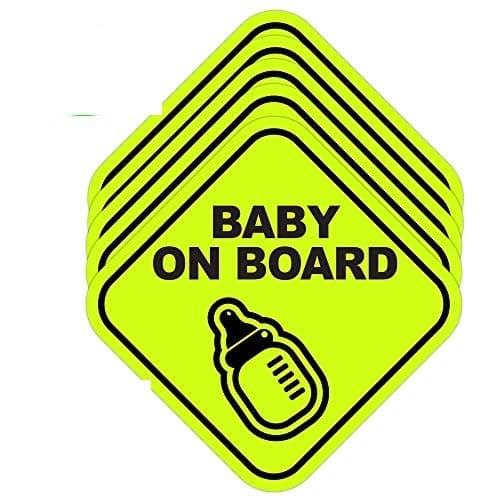Kickfire 5 Pack Baby on Board - Static Cling Safety - Stickers for Car Accessories - No Glue or Residue | Big Bold Neon Green | Perfect Parent Pack Newborn Essentials Must Have (5 Pack)
