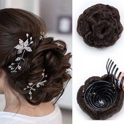 Scrunchie Scrunchy Updos Hair Bun Hair Extensions Claw On Synthetic Curly Hairpiece Wavy Messy Chignon Ponytail - Medium Brown(Weight:65G)