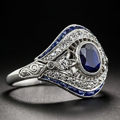 preeyanan Antique 10Kt White Gold Filled Blue Sapphire Ring Wedding Women Jewelry Sz 6-10 (10)