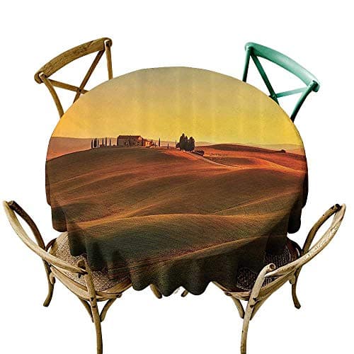 Round Outdoor Tablecloth Tuscan Decor Rural Landscape of European Mediterranean Rural and Old House in Countryside Farm Print for Banquet Decoration Dining Table Cover 40 INCH Orange White