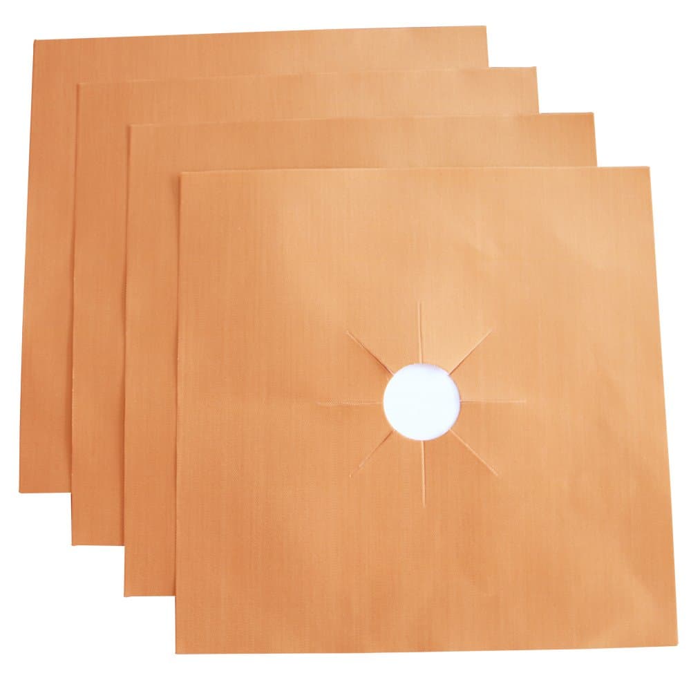 4-Pack Double Thickness Copper Gas Range Protectors - 10.6” x 10.6” Reusable, Non-Stick Stovetop Burner Protectors