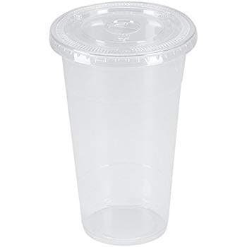16oz Plastic Cups with Lids for Cold Drinks, Iced Coffee, Smoothie, Boba Bubbles and Ice Tea | Pack of 80 Disposable Cups with Flat Lids for Party Supplies and Office Use - RECIPE E-BOOK INCLUDED