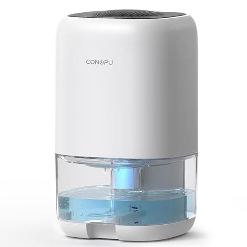 CONOPU Dehumidifier 12L/Day, Automatic Dehumidification, 24h Timer, Continuous Drainage & Dehumidifier 1000ml, Dehumidifiers for Home, Auto Off&Coloured LED Light
