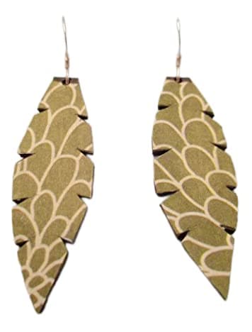 Floral Green Feather Bike Tube Earrings