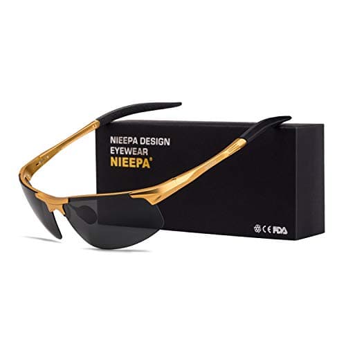 Men's Cycling Polarized Sunglasses Aluminum Magnesium Frame Spring Hinge Design Rectangular Lens Driving Surfing Skiing Fishing Sports Outdoor Shades Sporting Glasses(Grey Lens/Gold Frame)