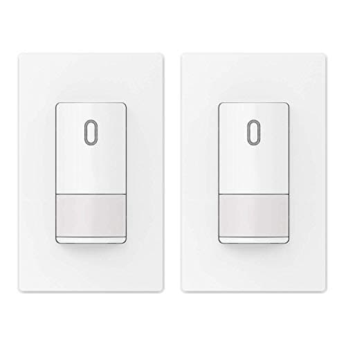ELEGRP Occupancy Motion Sensor Light Switch, PIR Infrared Motion Activated Wall Switch, No Neutral Wire Required, Single Pole for CFL/LED/Incandescent, w/Wall Plate, UL Listed, 2 Pack, White
