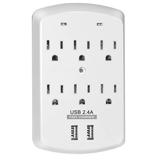 Surge Protector JIANYIJIA USB Wall Charger with Dual 2.4A USB Charging Ports Multi Plug Outlets 6 AC Socket Outlet Plugs,1680 Joules Surge Suppression-White