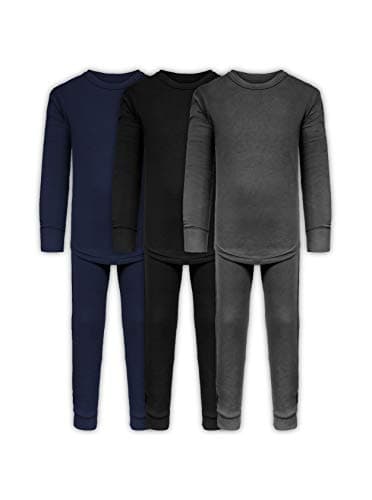 Boys Long John Ultra-Soft Cotton Stretch Base Layer Underwear Sets / 3 Long Sleeve Tops + 3 Long Pants - 6 Piece Mix & Match