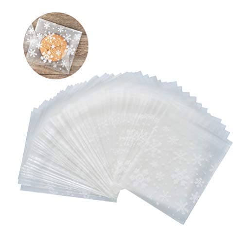 Clear Cellophane Bags 4x4 inch Resealable for Treat Candy Cookie Party Favor Bags,White Snow Pattern,Pack of 200