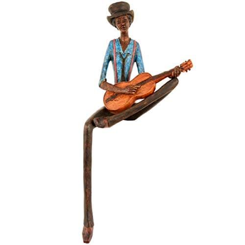 Resin Sitting Jazz Band Guitar Strings Brown Blue Figurine Ornament 42cm
