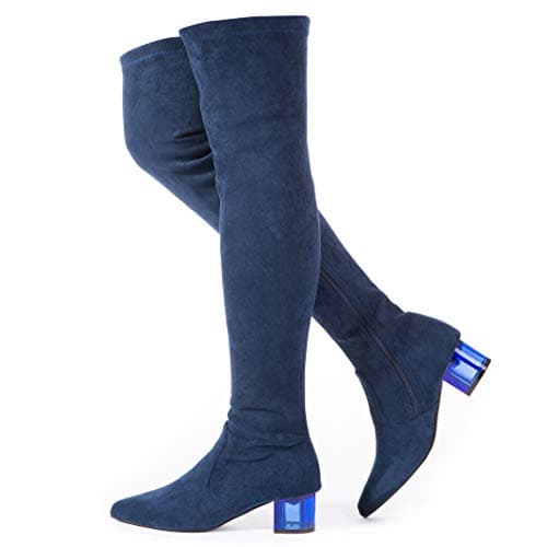 YANWENFANG Women Over The Knee Boots Chunky Heel Zipper Stretch Boots Point Toe Knee High Boots