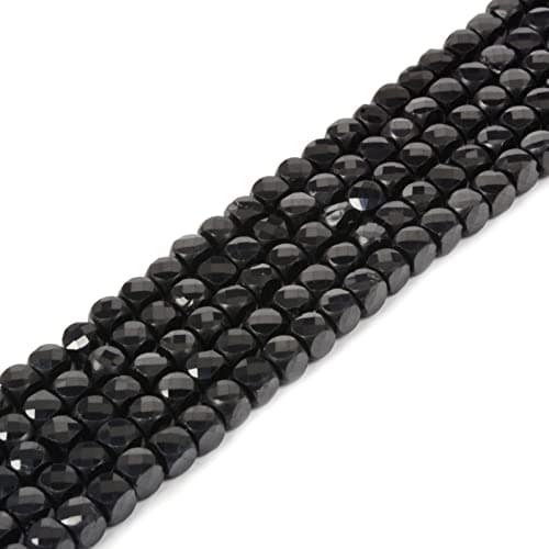 Natural Black Tourmaline Gemstone 4mm Faceted Cube Square Loose Beads 16 Inch for DIY Jewelry Making Beads