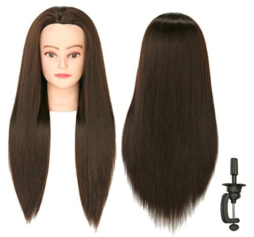 FUTAI 30" Training Practice Styling Braiding Curling Display Cosmetology Female Professional 30% Human Hair Mannequin Head with Stand (Brown)
