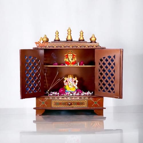 LOYALCRAFT Wood Mandir/God Stand For Home/Stand Mandap/Mandapam/Pooja Mandir With Doors (Large 24X12X30 Wxdxh INCH, Brown)