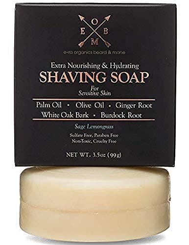Era Organics Premium Shaving Soap Bar – Sulfate Free, Nourishing Plant Based Shave Soap for Men with Dry, Sensitive Skin (3.5 oz) Olive Oil, Palm Oil, Ginger Root & White Oak Bark in Sage Lemongrass