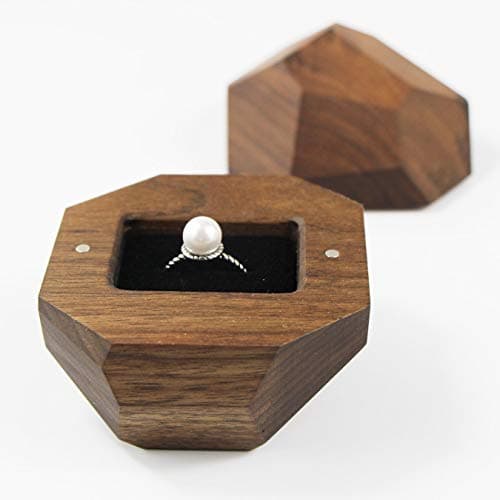 UOOOM Wooden Ring Box with Black Velvet Lining Engagement Ring Case