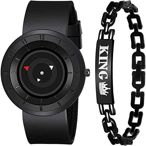Braacelet Watch Combo Analog Men's Watch (Black Dial Black Colored Strap), BLACK 1, strap