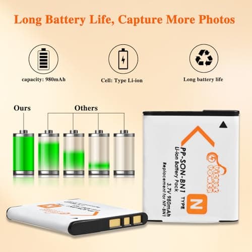 Pickle Power NP-BN1 Batteries and Battery Charger Replacement for Sony Cyber-Shot DSC-W800 DSC-W530 DSC-W570 DSC-W650 DSC-W830 DSC-W310 DSC-W330 DSC-TX10 TX20 TX30 DSC-WX100 DSC-W800 DSC-QX10 DSC-QX30