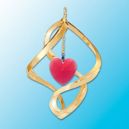 Red Swarovski Crystal Heart in 24K Gold Plated Spiral Pendant Ornament or Suncatcher