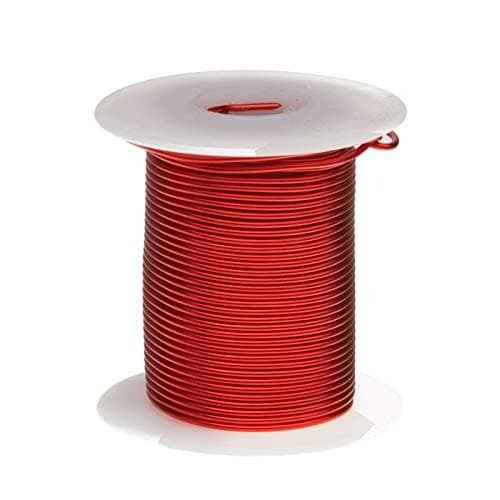 Magnet Wire, Heavy Build Enameled Copper Wire, 15 AWG, 4 oz, 25' Length, 0.0603" Diameter, Red
