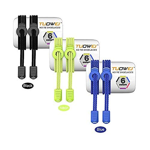 Pack of 3 (Black,Neon,Blue) Elastic Sneakers Boot Athletic Running Shoe Strings No Tie Shoelaces One Size Fits All Shoe Laces