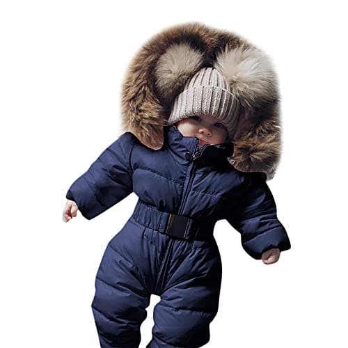 MoonkerNewborn Infant Baby Boys Girls Warm Thick Romper Winter Clothes 0-24 Months,Toddler Hooded Jumpsuit Overcoat