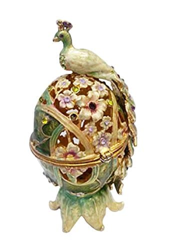 Faberge Peacock On Egg Trinket Treasure Box, Light Green and Gold