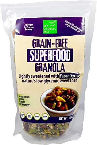 Grain Free Superfood Granola Sweetened with Yacon Syrup (Almonds, Cashews, Hazelnuts, Pumpkin Seeds, Sunflower Seeds) - 6g Protein 2g Sugar Low GI Low Carb - Gluten Free, Non GMO, Paleo, Vegan