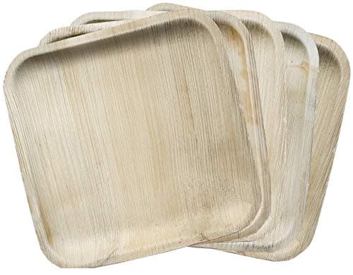Palm Leaf Plates 10” and Wooden Cutlery Bundle | 25 Square Plates, 90pc Set of 30x Spoons, Forks, Knives | Disposable Ecofriendly Biodegradable Dinnerware | Better than Bamboo, Paper or Wood