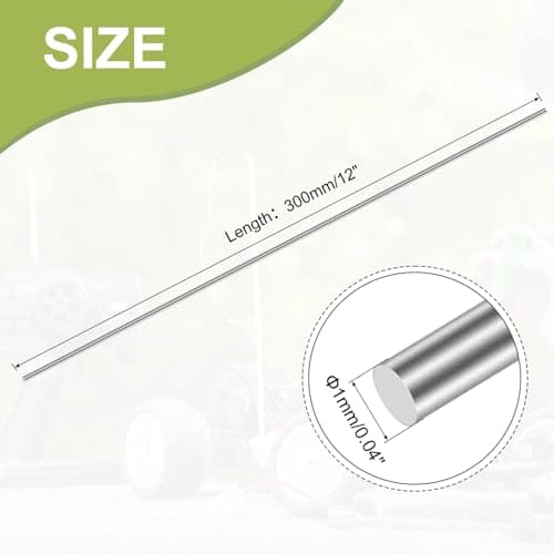 304 Stainless Steel Round Rod 1mm x 300mm, 10pcs Metal Solid Shaft Rods Lathe Bar Stock for Industry, Metal Working Hobbies and DIY Craft