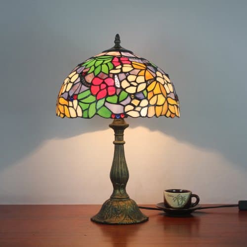 Tiffany 12-inch Stained Glass European Garden Flowers Table lamp Bedroom lamp Bedside lamp